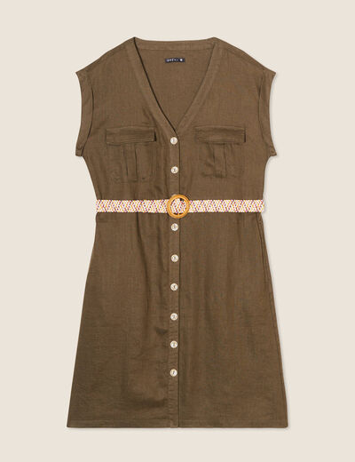 Robe évasée boutonnée vert olive femme