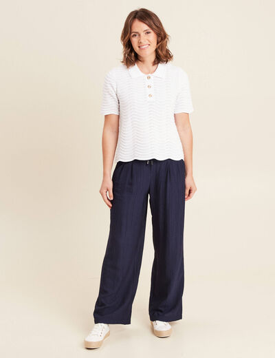 Pantalon taille haute bleu marine femme