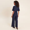Combinaison large col v manches courtes bleu marine femme