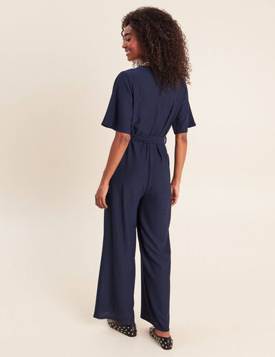 Combinaison large col v manches courtes bleu marine femme