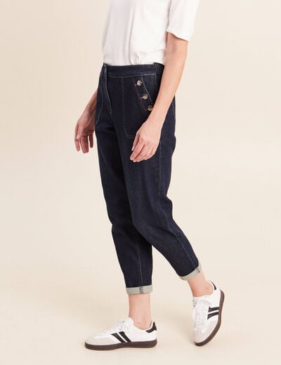Pantalon mom 7/8&egrave;me en coton denim brut femme
