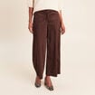 Pantalon large 7/8&egrave;me aspect daim marron fonc&eacute; femme