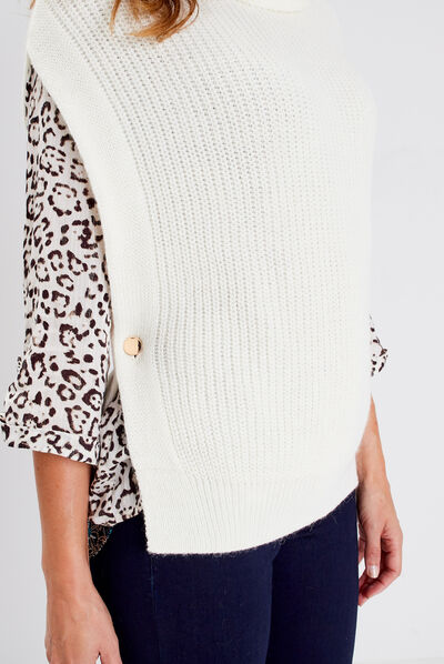 Pull manches courtes ecru femme
