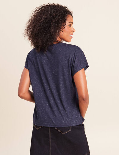 T-shirt &agrave; sequins manches courtes bleu marine femme