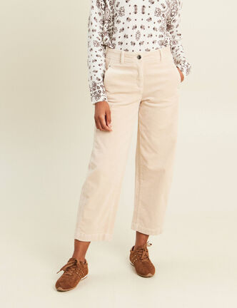 Pantalon large 7/8&egrave;me en velours sable femme