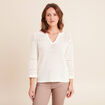 Pull col tunisien manches 3/4 ecru femme