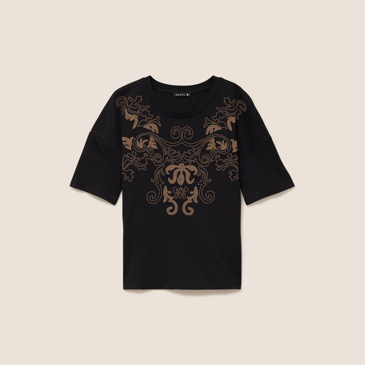 T-shirt col rond manches courtes noir femme