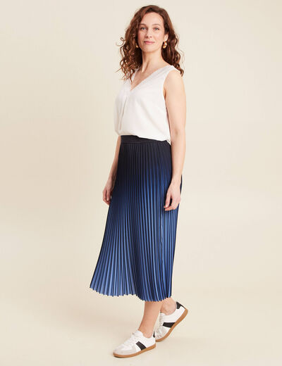 Jupe midi patineuse pliss&eacute;e bleu ciel femme