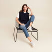 Pull sans manches &agrave; capuche bleu fonc&eacute; femme