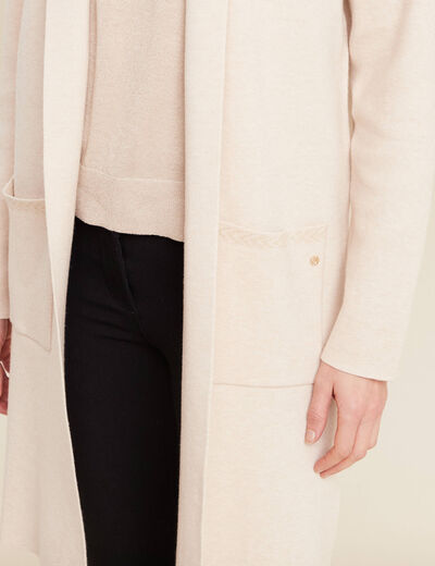 Gilet long manches longues creme femme