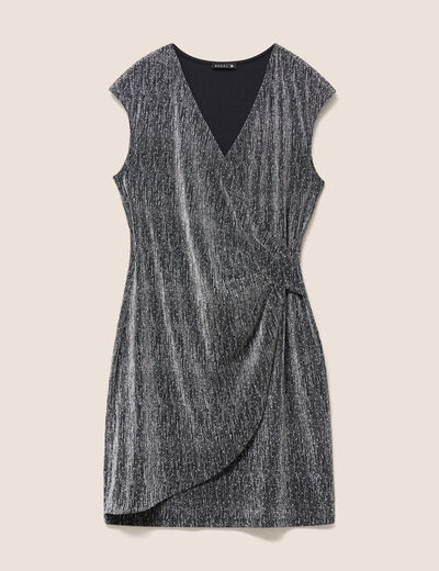 Robe ajust&eacute;e courte col v sans manches gris argent femme