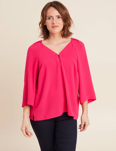 Blouse manches 3/4 rose fushia femme