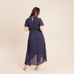 Robe longue &eacute;vas&eacute;e col v manches courtes bleu marine femme