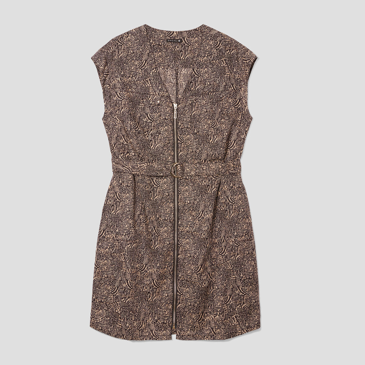 Robe droite zippée ceinturée noir femme