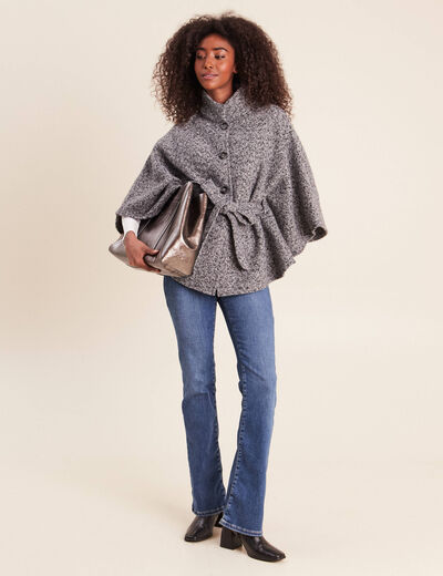 Poncho ceintur&eacute; gris clair femme