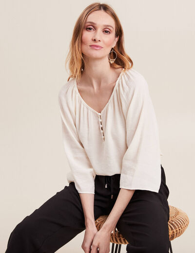 Blouse manches 3/4 ivoire femme