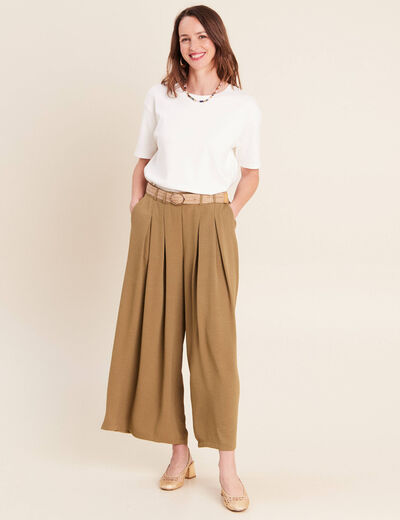 Pantalon jupe-culotte large vert olive femme