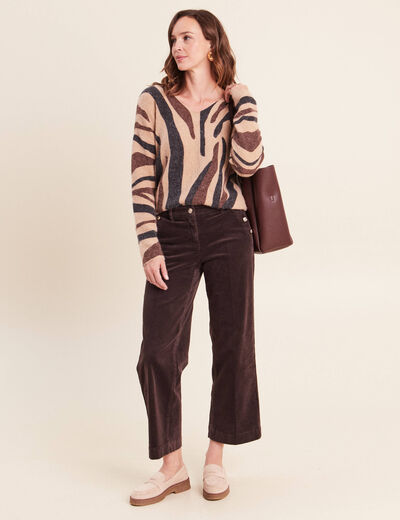 Pull manches longues marron femme