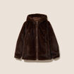 Manteau en fausse fourrure &agrave; capuche marron fonc&eacute; femme