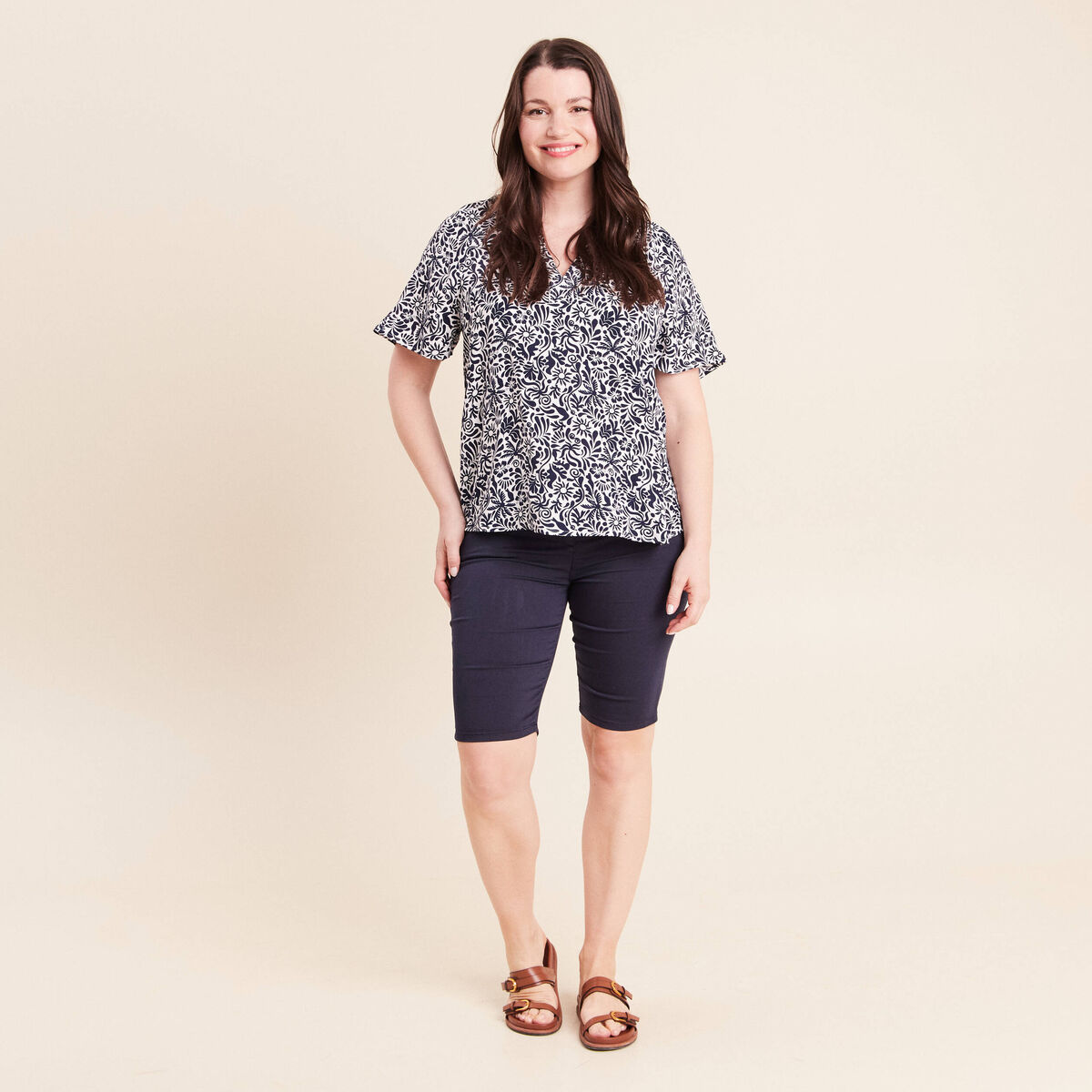 Blouse ample manches courtes fluide bleu femme