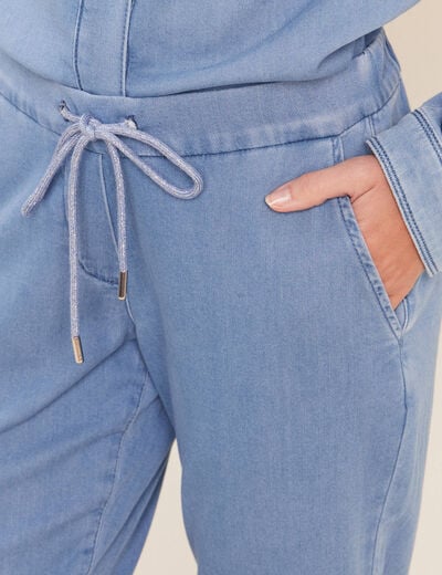 Jogging large 7/8&egrave;me en maille denim bleach femme