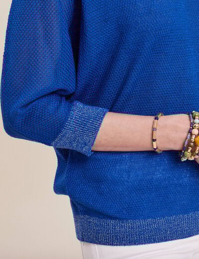 Pull manches longues col en V bleu electrique femme
