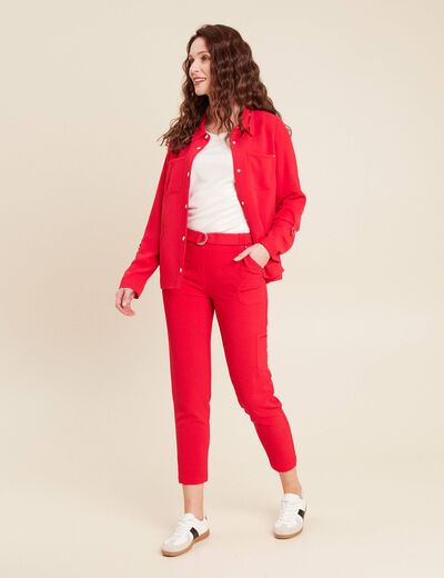 Pantalon flou ceinturé rouge femme