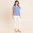Blouse col tunisien manches courtes bleu ciel femme
