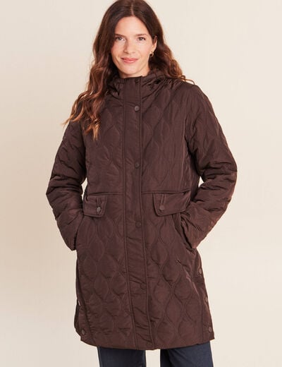 Doudoune doubl&eacute;e avec capuche marron fonc&eacute; femme