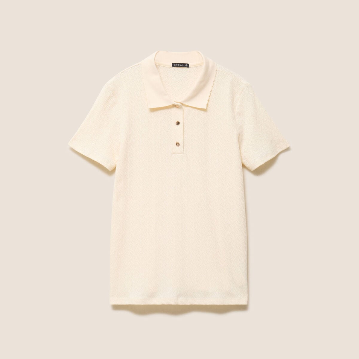 Polo jacquard manches courtes ecru femme