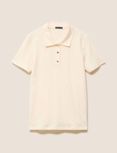 Polo jacquard manches courtes ecru femme