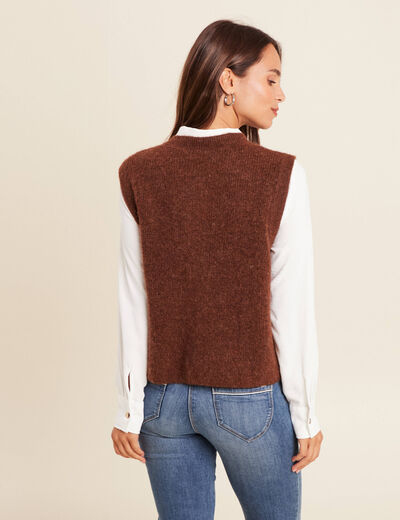 Gilet droit mi-long sans manches marron foncé femme