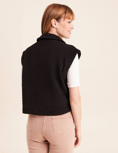 Veste courte droite sans manches noir femme