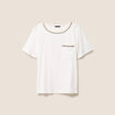T-shirt col rond manches coudes tressé ecru femme