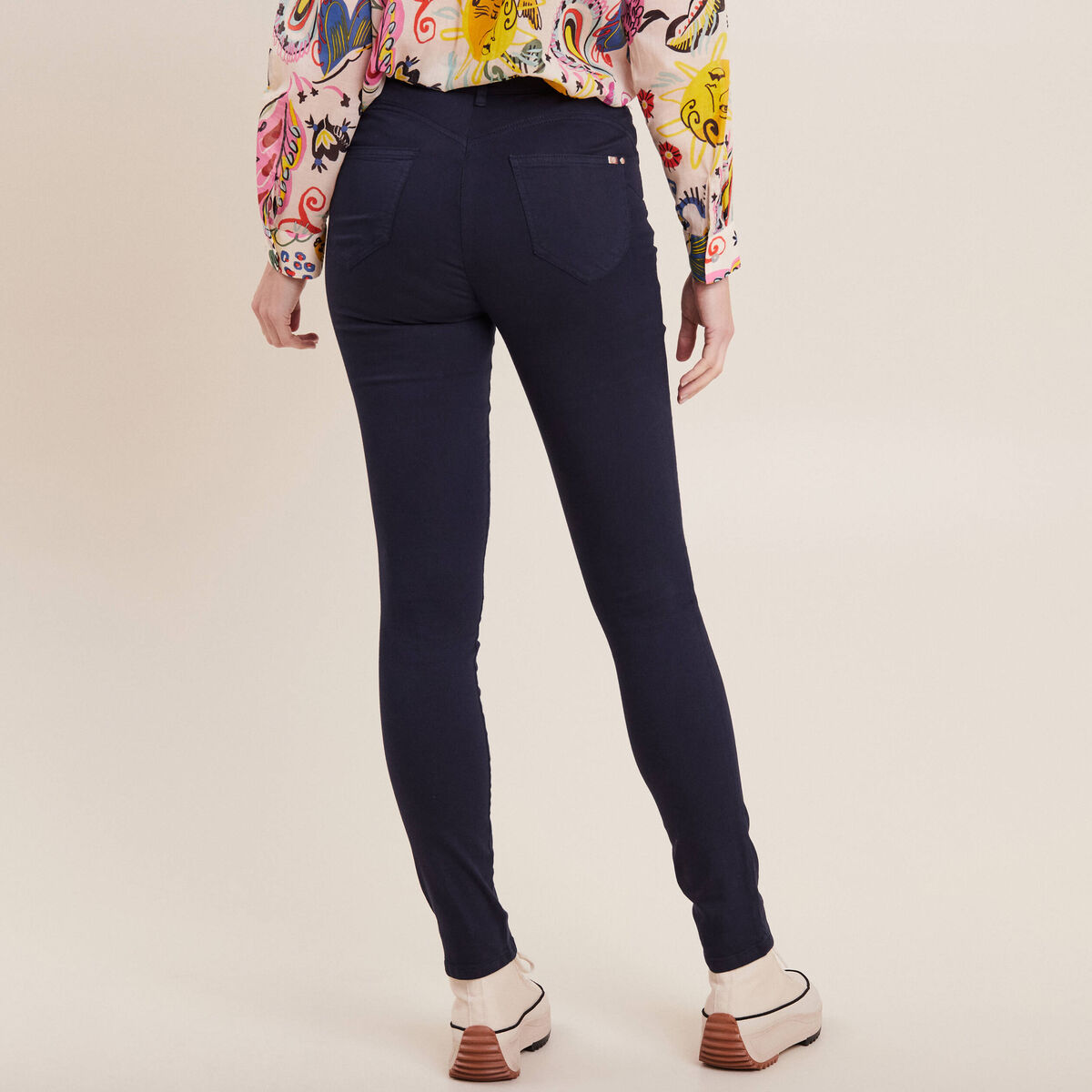 Pantalon léger taille standard long bleu marine femme