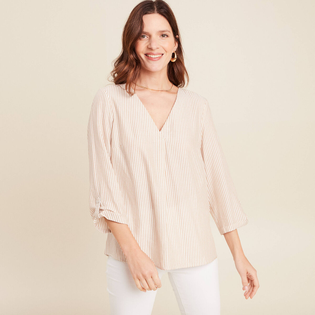blouse fluide manches 3/4 marron femme
