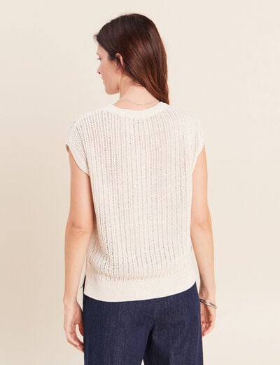 Pull ajour&eacute; col rond ecru femme
