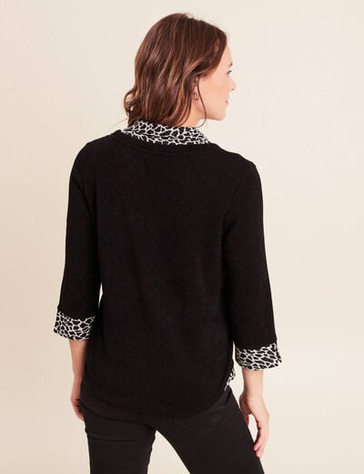 T-shirt col chemise manches 3/4 noir femme
