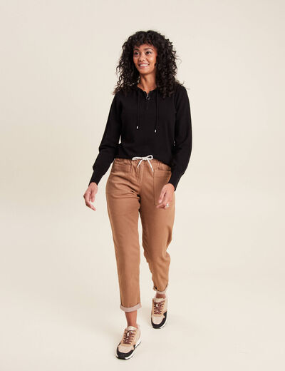 Pantalon coupe droite à coulisse taupe femme