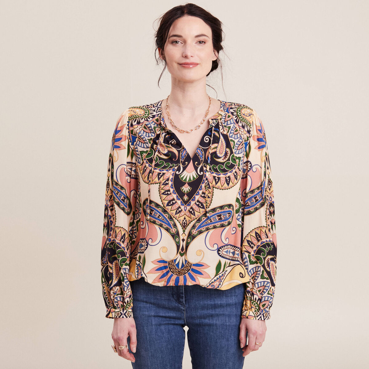Blouse manches longues bleu femme