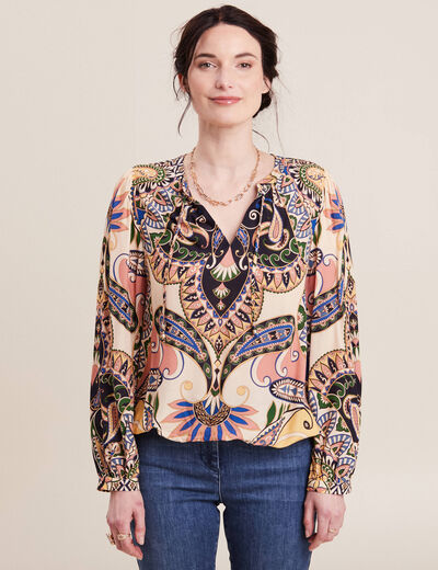Blouse manches longues bleu femme