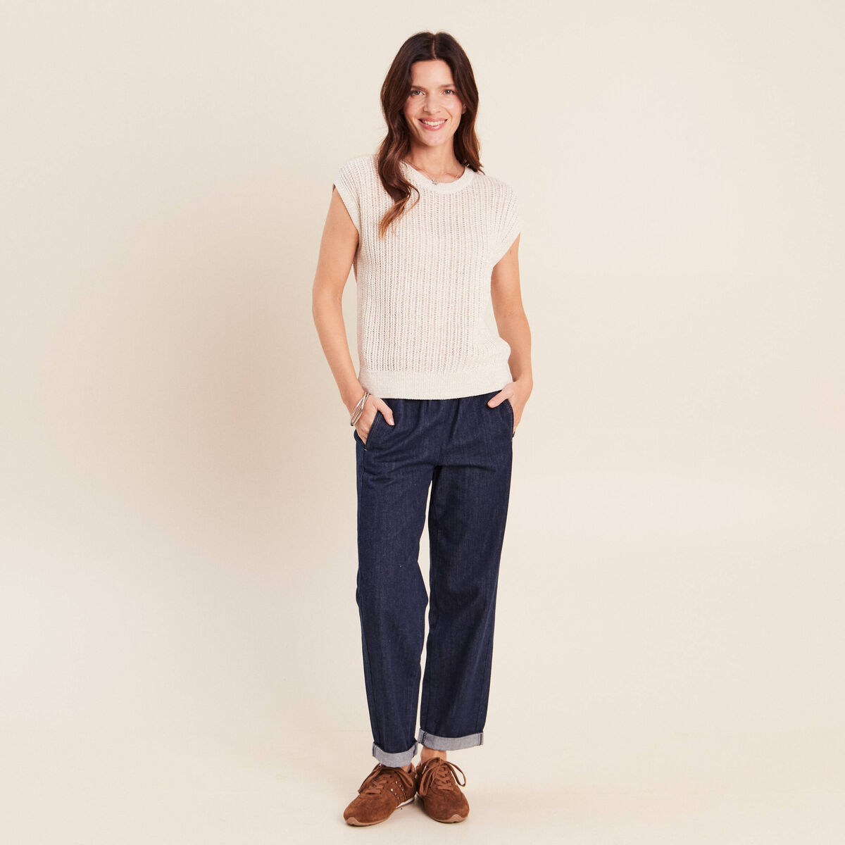 Jean mom en denim denim brut femme