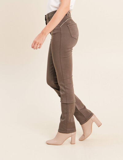 Pantalon droit taille haute vert kaki femme