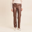 Pantalon enduit coupe large marron fonc&eacute; femme