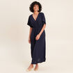 Robe longue &eacute;vas&eacute;e col v manches coudes bleu marine femme