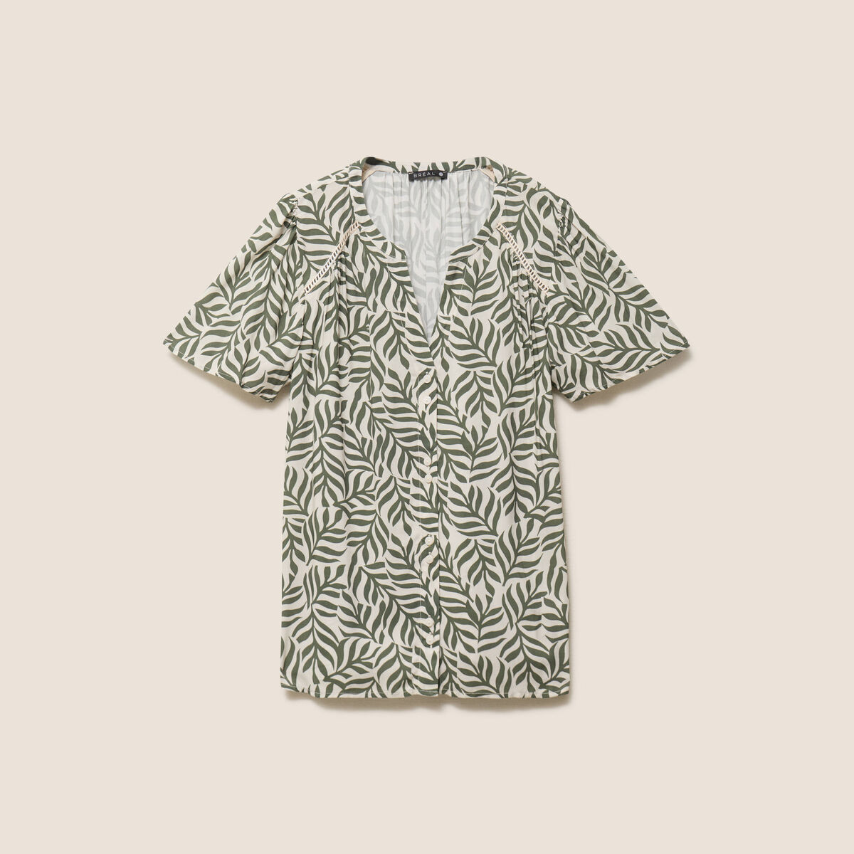 Blouse col v manches courtes fluide vert femme