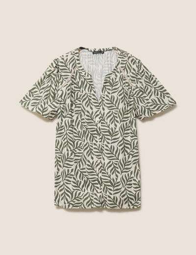 Blouse col v manches courtes fluide vert femme