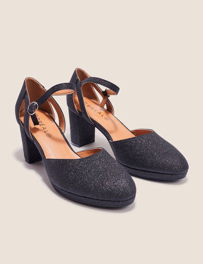 Escarpins paillettes et talons noir femme