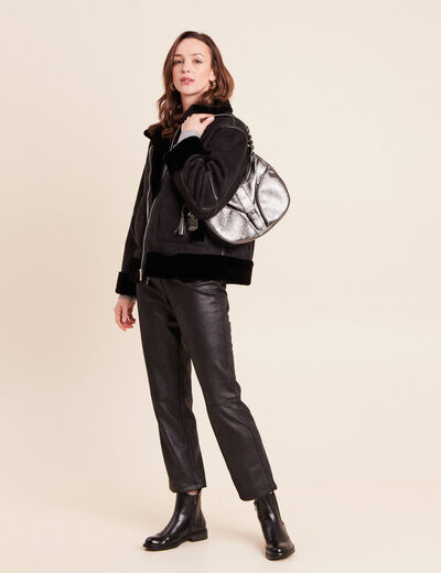 Bombardier court droit col montant noir femme