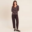 Pull col v marron femme
